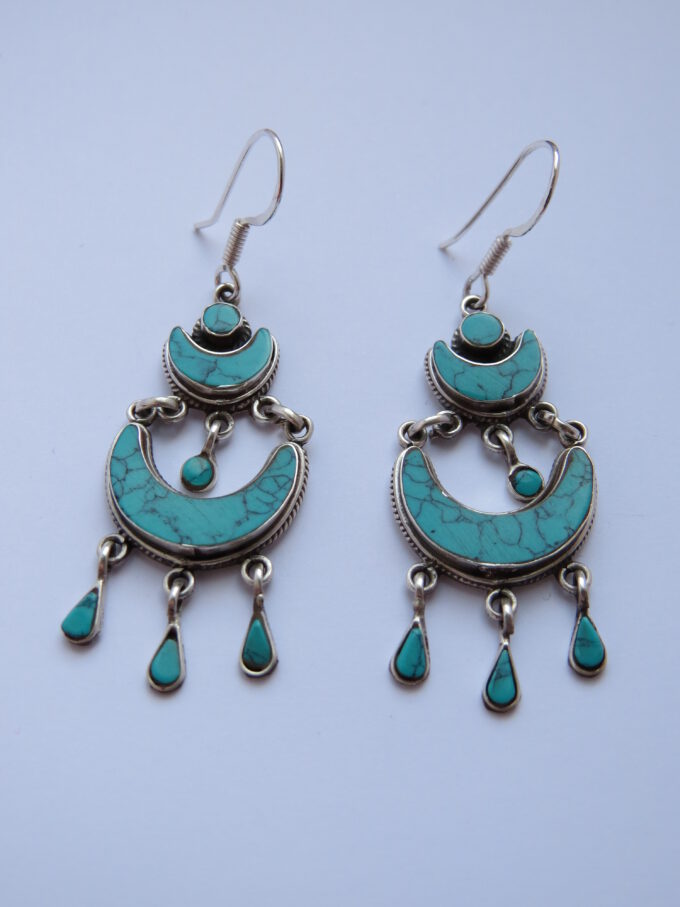 Ohrringe Ethno, 925 Silber,türkise Steine. Sehr im Stile des Orients.