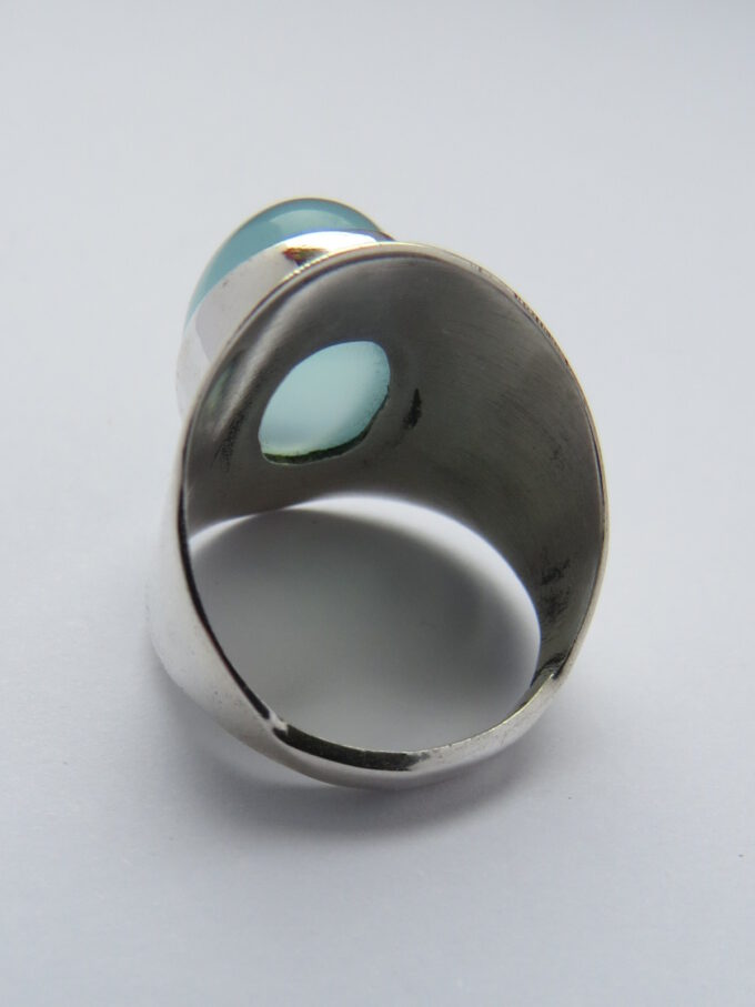 Ring Asya, 925 Silber,Stein aus pastellfarbig blau Rosenquarz. Schlichter Artdeco Ring.
