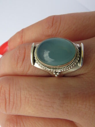 Ring Trueblue, Gr.52 mm. Pastellfarbiger blauer Aqua Stein. Wie ein Tag am Meer.